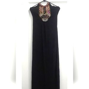 summer maxi dress  women floral boho bohemian  halterneck black ethnic